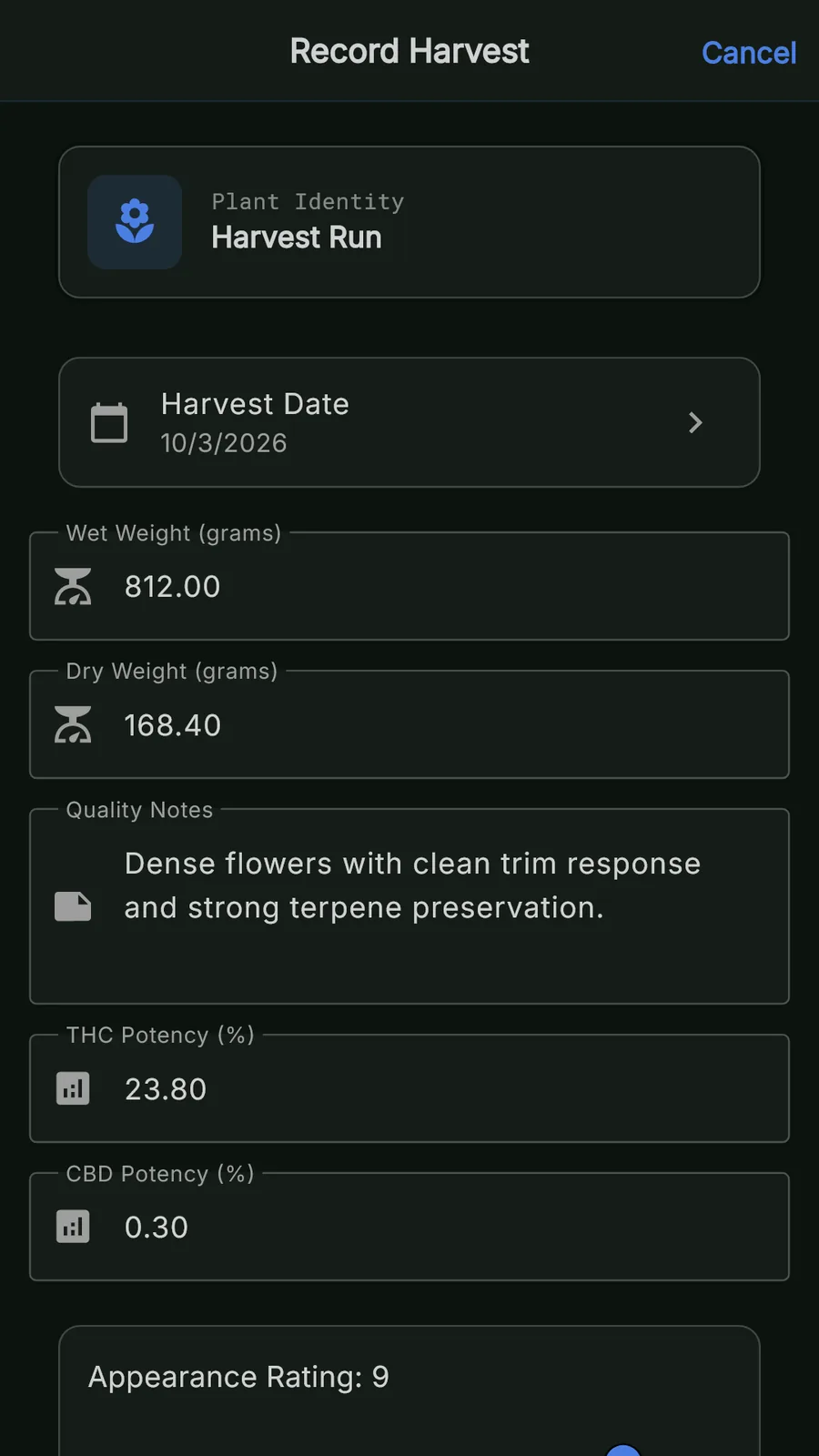 Formulario de colheita AGS