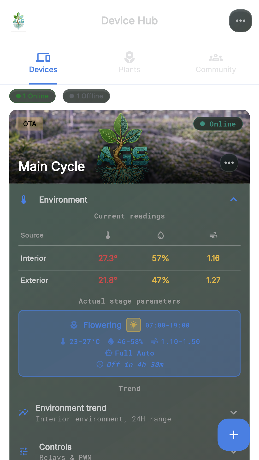 AGS hub overview in the app