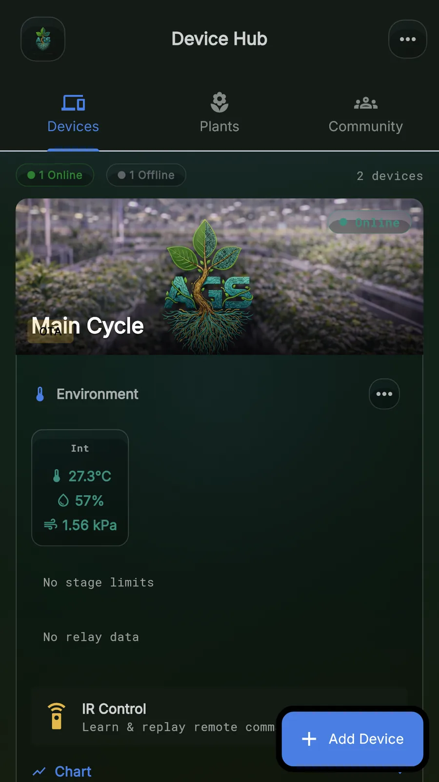 AGS hub overview in the app
