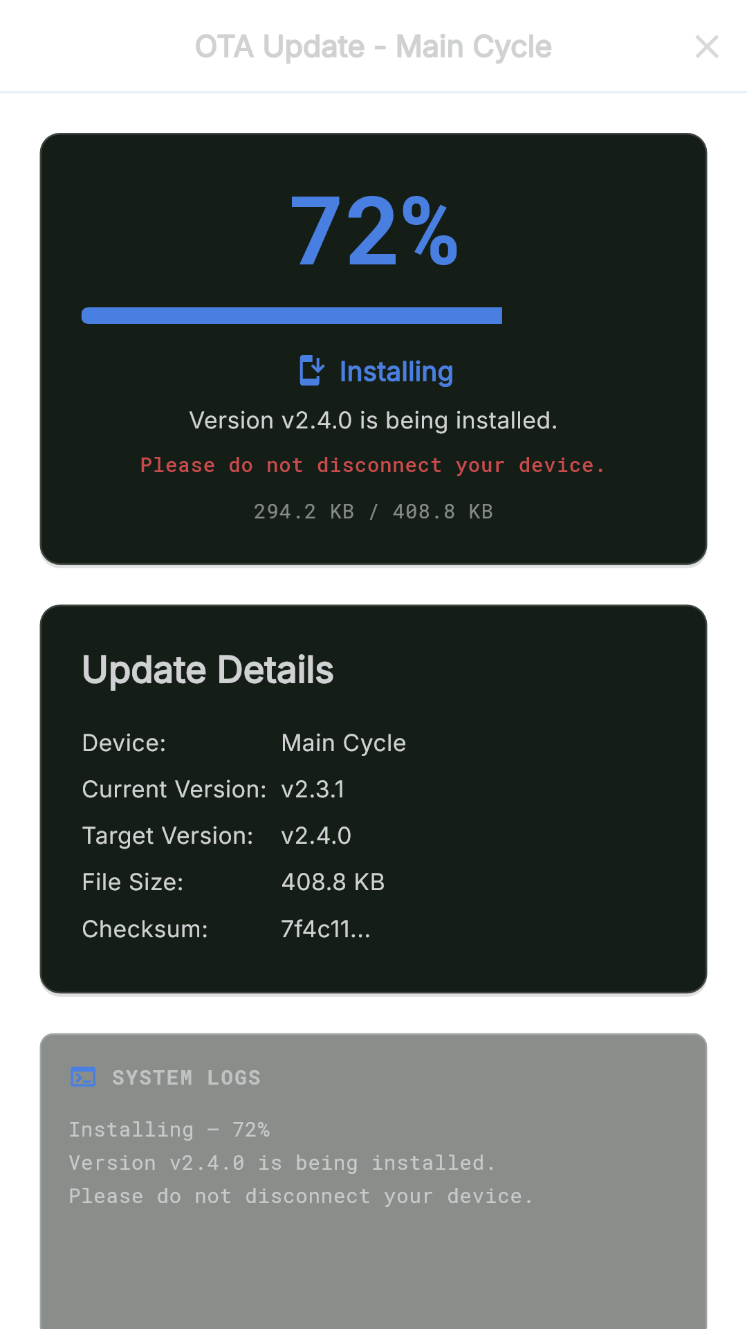 AGS OTA update progress